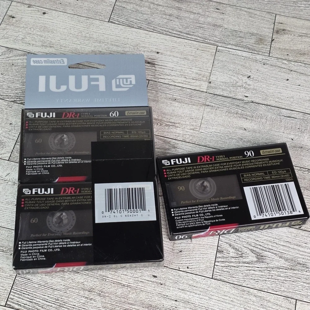 Lot Fuji DR-I 2 Pack 60 Min 1 90 Min Cassette Tape Type 1 Normal Bias Sealed NOS